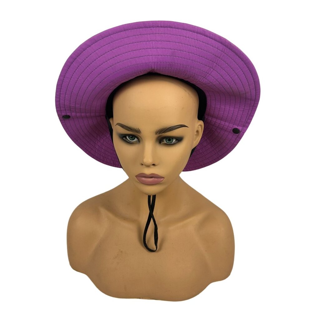 Sun Shade Purple & Gray Wide Brim Hat With Chin Strap & Mesh Panels